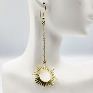 Goldtone Deco Sunshine Celestial Dangle Chain Drop Earrings Summer Boho Vacation